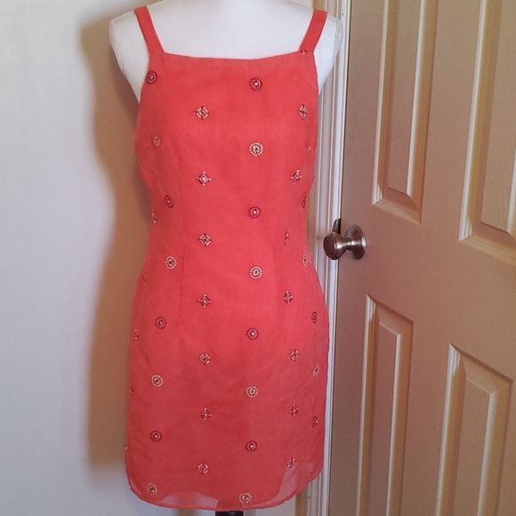 dawn joy fashions Dresses & Skirts - Dawn Joy peach sheer dress with embroidered accent
